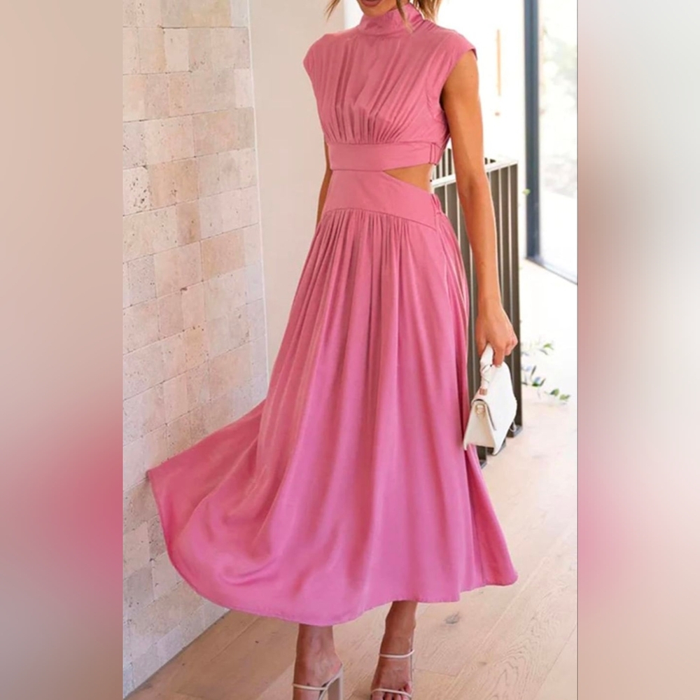 Brand New! Mock neck, cut out maxi dress, bubblegum pink, Sz medium